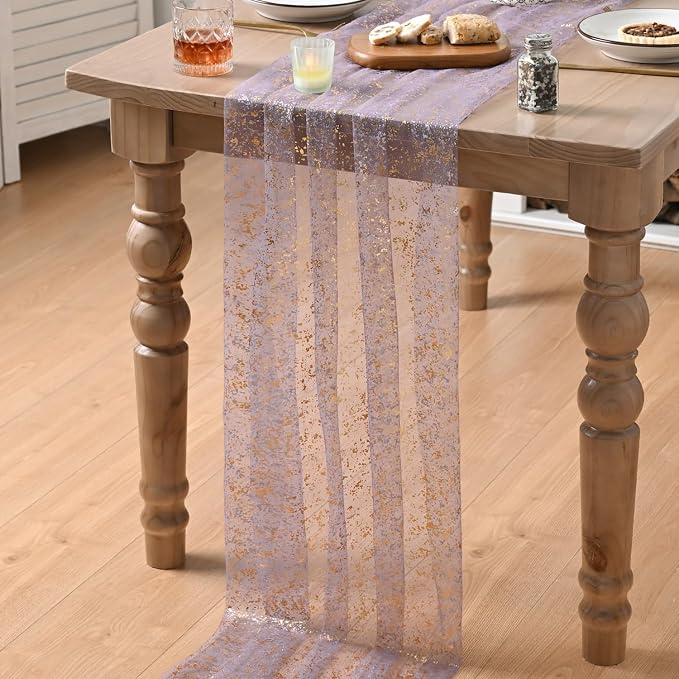 Artoid Mode Grayish Purple Gold Gauze Table Runner 120 Inch 10FT, Glitter - Image 5