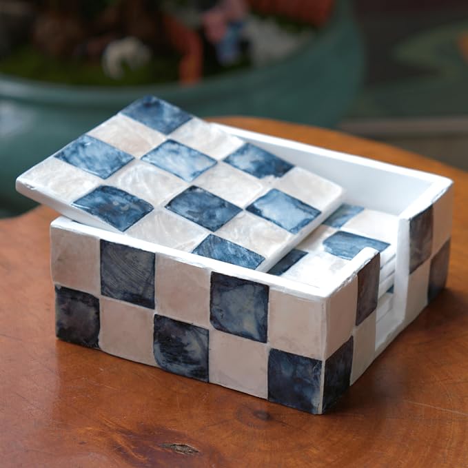 4" Capiz Checkered Square Coasters Set 6 by ChiAnHome