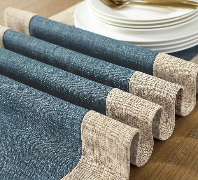 Farmhouse Rustic Faux Linen Dining Table Runner 15 x 94 Inch Blue | Boho Heavy - Image 4
