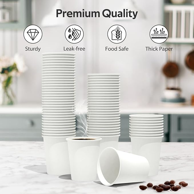 Dealusy 100 Count 8 oz Coffee Cups, Leak-Free Food Safe Paper Cups 8 oz - Image 3