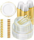 350 Piece Clear Gold Plastic Dinnerware Set by GoodLuck