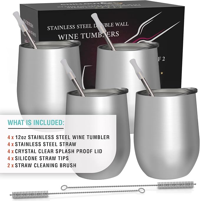 CHILLOUT LIFE 12 oz Stainless Steel Wine Tumblers 4 Pack - Image 4
