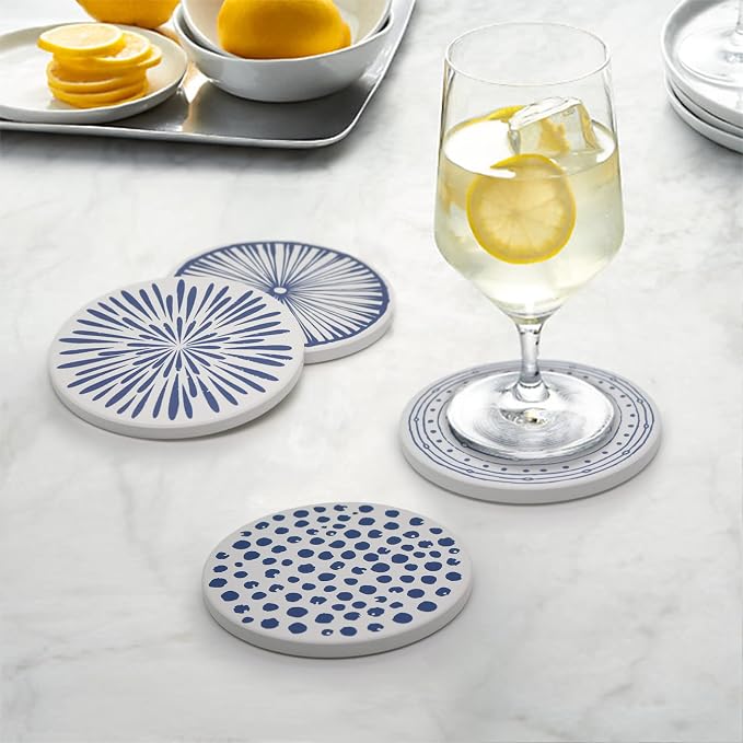 AD Set of 6 Coasters for Drinks Absorbing Round Ceramic Stone Coaster - Image 6