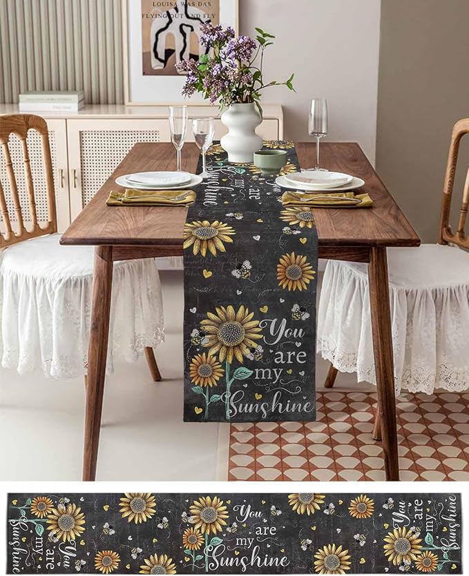 Farmhouse Sunflowers Table Runners 90 Inches Long, Cotton Linen Fabric Table - Image 6