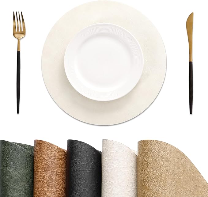 MOSAYT 13 Inch Round Vinyl Placemats Set of 8 by MOSAYT