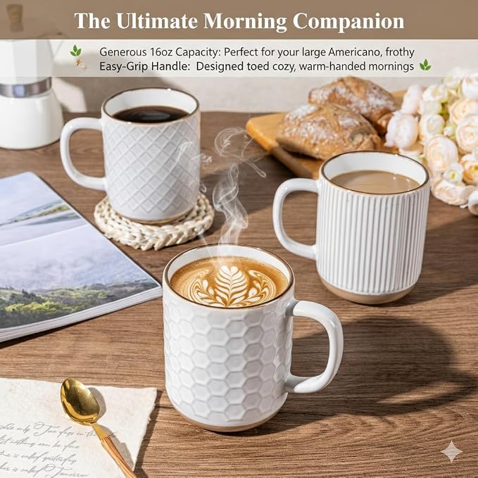 GBhome Coffee Mugs Set of 4, 16 oz White Coffee Cups - Image 6