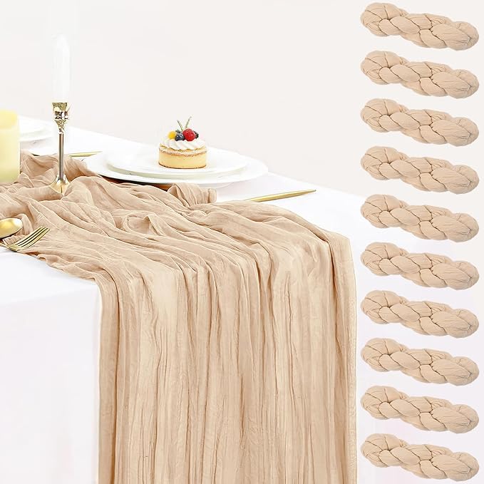 10 Pack Champagne Cheesecloth Table Runner 35x120 Inches, Boho Gold Cheese by BlueTopCoLtd