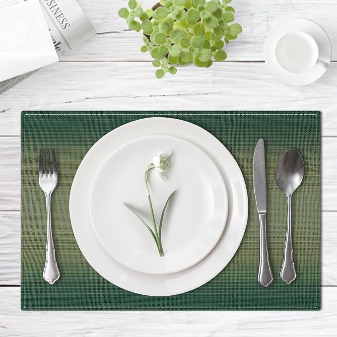 Emvency Farmhouse Placemats Set of 4, 12x18 Inch, Geometric Striped | Sage - Image 2