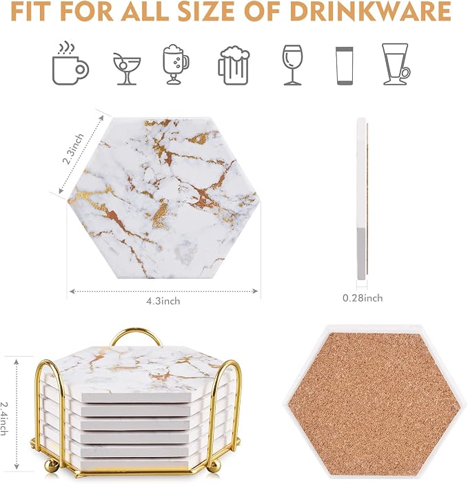 Marble Gold Coasters for Drinks Absorbent - Image 3