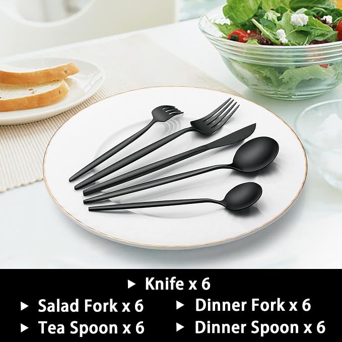 30-Piece Black Silverware Set, Flatware Set - Image 5
