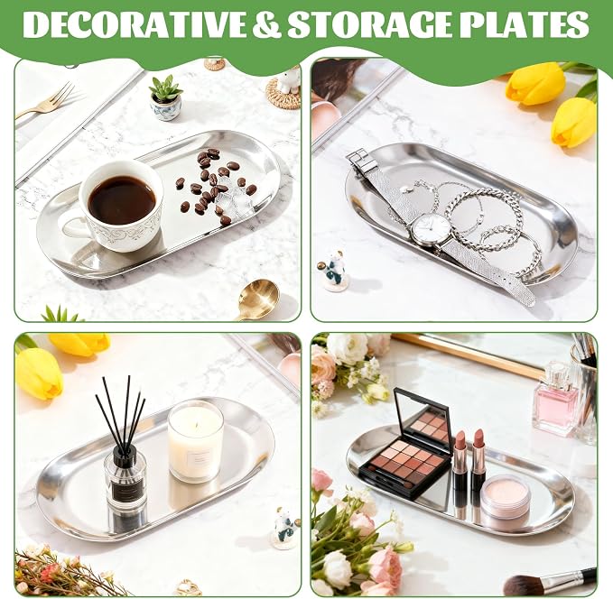 10PCS Stainless Steel Serving Tray Set Silver Platters - Image 7