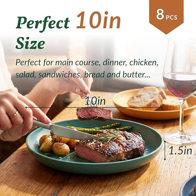 10 inch Wheat Straw Dinner Plates Set of 8 - Image 2