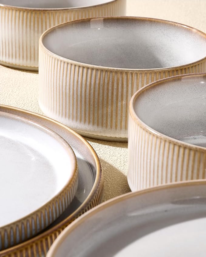 Ceramic Dinnerware Set for 4, 8-Piece Deep Salad Plates and Cereal Bowls | - Image 5