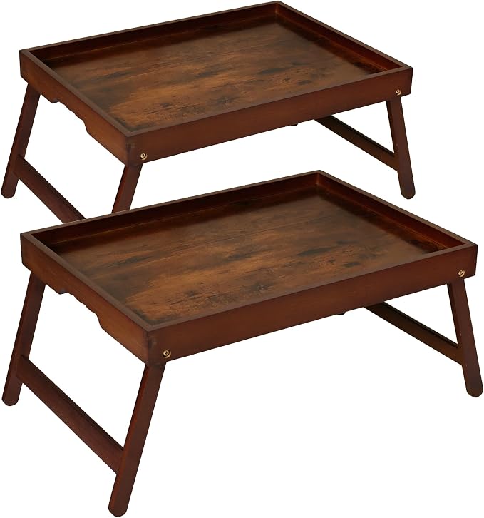 Bamboo Breakfast Trays with Folding Legs, Vintage | Set of 2 bamboo bed trays by Unknown