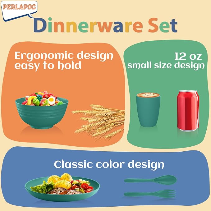 Wheat Straw Dinnerware Sets for 4, Dishwasher Microwave Safe Dinnerware Set - Image 6