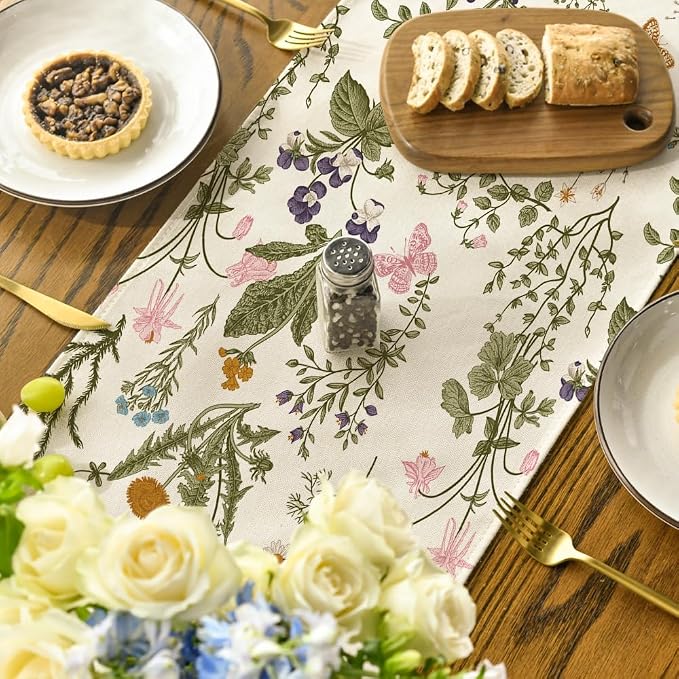 Artoid Mode Wildflowers Floral Spring Table Runner, Seasonal Summer Butterfly - Image 4