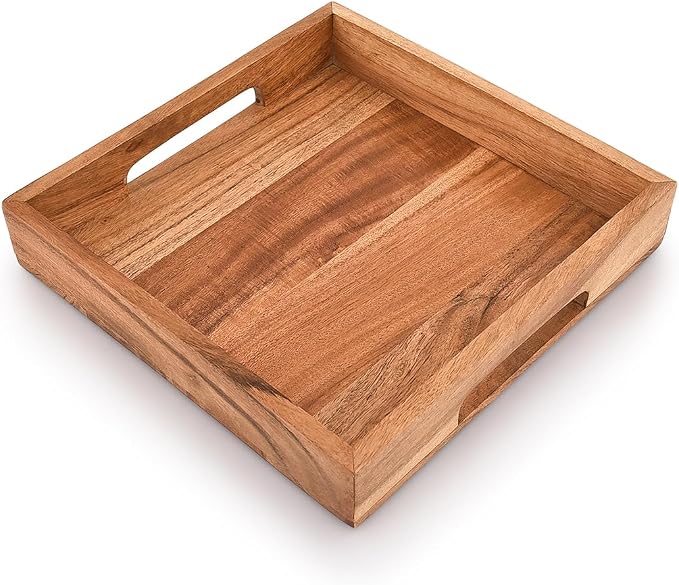 Acacia Wood Serving Tray with Handles, Wooden Serving Tray, Snack Tray - Image 3