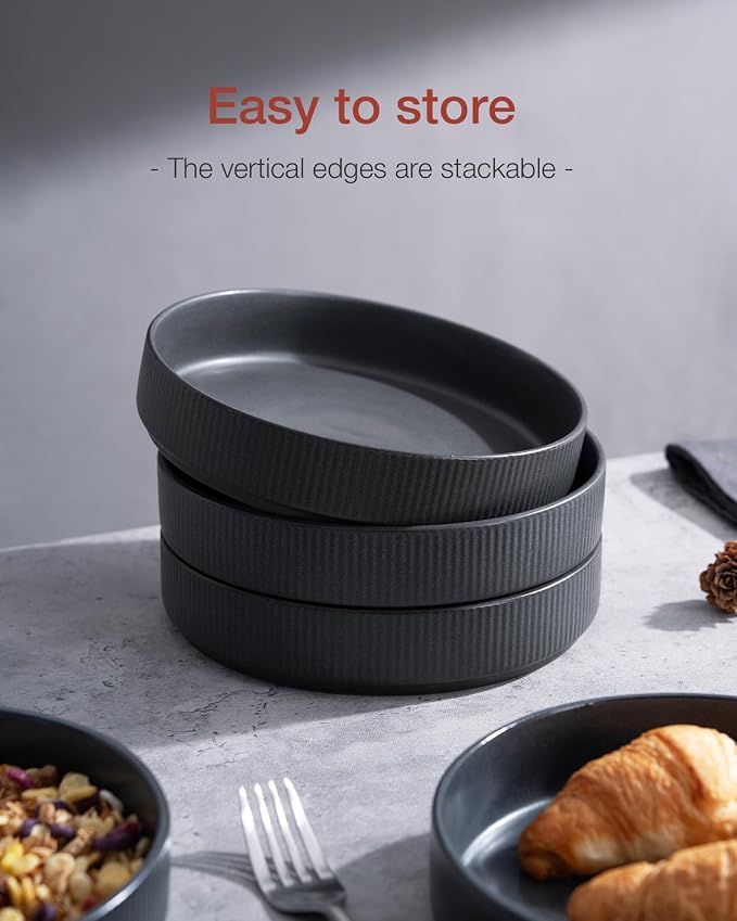 famiware Star 8.25" Pasta Bowls Set of 4, Bowl Plates, Matte Dark Charcoal | - Image 6