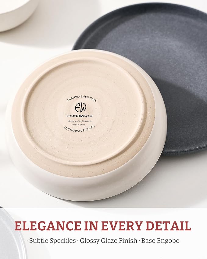 famiware Milkyway 33 oz Pasta Bowls Set of 4, Dark Charcoal & White | Double - Image 5