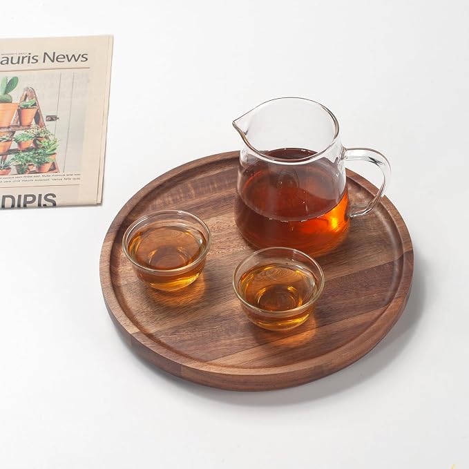 Round Wood Tray, Acacia Wooden Decorative Serving Tray - Image 7