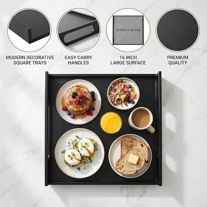 MyGift 16 Inch Matte Black Metal Large Serving Tray - Image 4