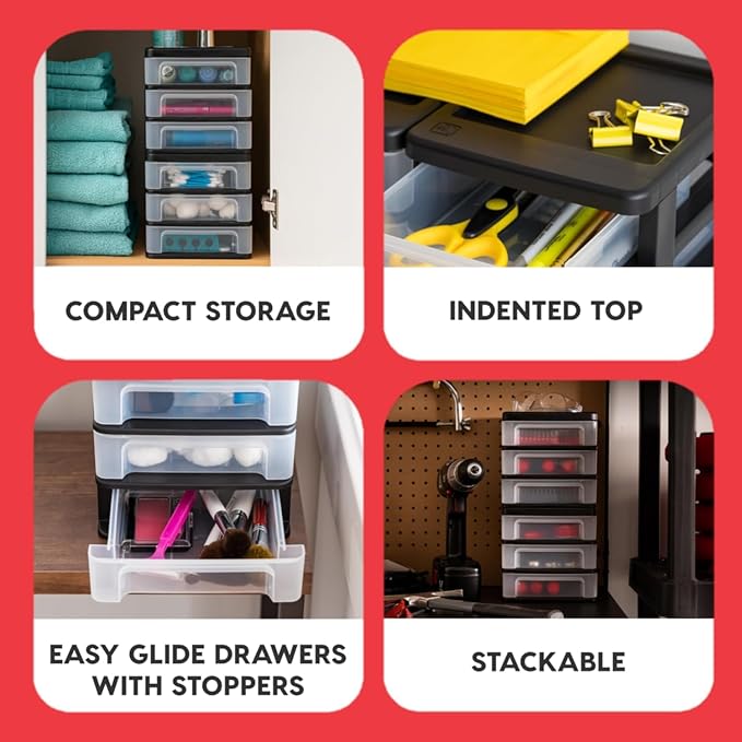IRIS USA 4-Pack, 3-Drawer Small Plastic Stacking Desktop Organizer, stationery - Image 5