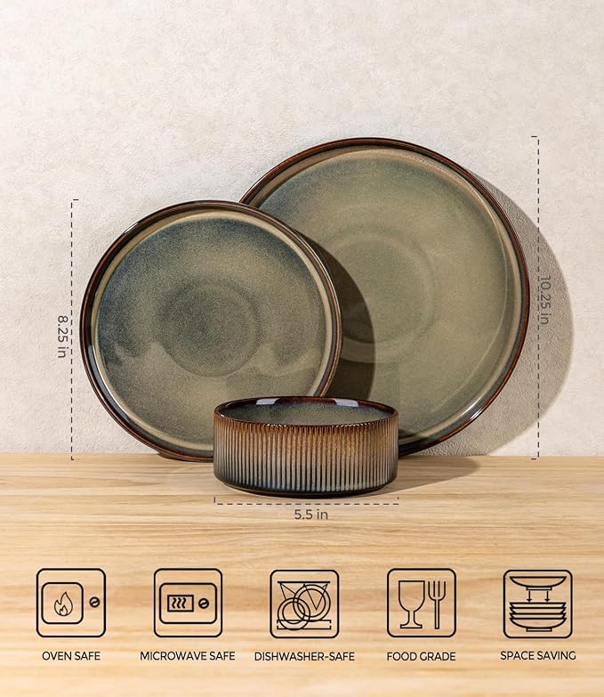 Ceramic Dinnerware Set for 8, 24-Piece Plates and Bowls Set | Lightweight - Image 7