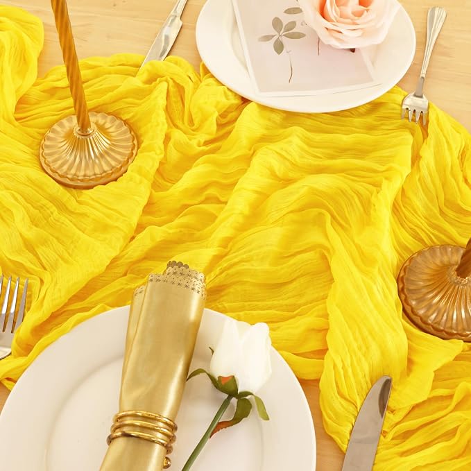 8 Pack Yellow Cheesecloth Table Runner 120 Inch Boho Wedding Decor | - Image 6