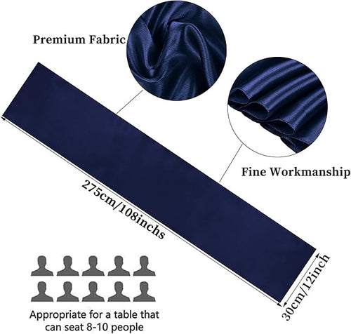 20-Pack Navy Blue 12 x 108 inches Long Premium Satin Table Runner | Wedding - Image 2