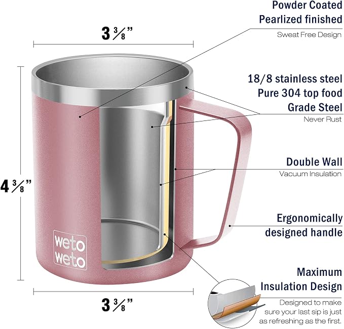 WETOWETO Coffee Mug with Handle, 14oz Insulated Stainless Steel Coffee Travel - Image 2