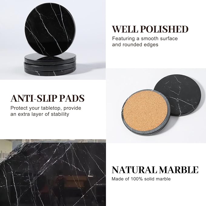 Marble Coaster Set of 4, Round Coasters, Heat Resistant, Gift Choice - Image 5