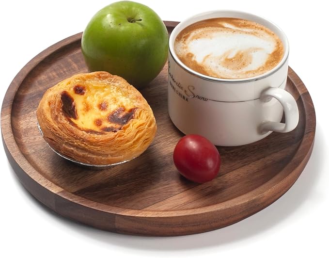 Round Wood Tray, Acacia Wooden Decorative Serving Tray - Image 5