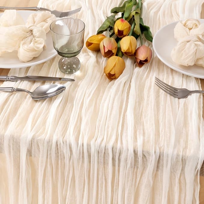 3 Pack Ivory White Cheesecloth Table Runner Rustic Gauze Centerpiece | - Image 3