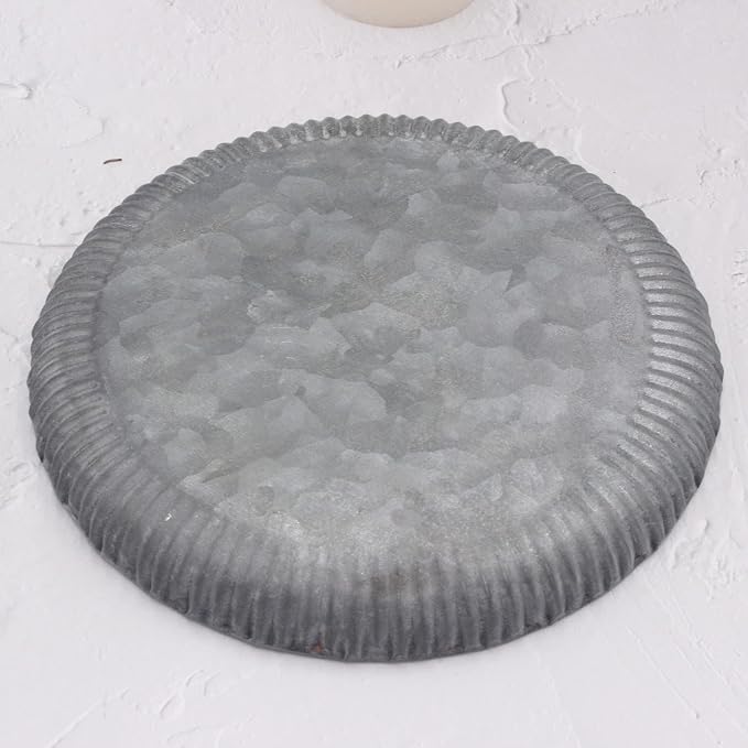 Funerom 9.8 inch Small Round Galvanized Metal Tray Decorative Tray Corrugated - Image 7