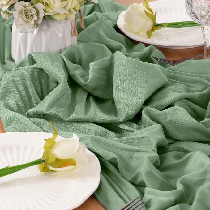 Sage Cheesecloth Table Runner 160 Inches 14 Ft Gauze Table Runner | Summer Boho - Image 6