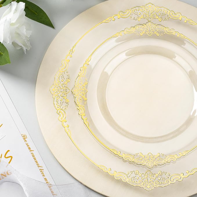 Bestluck 350PCS Clear Gold Rim Disposable Dinnerware - Image 3