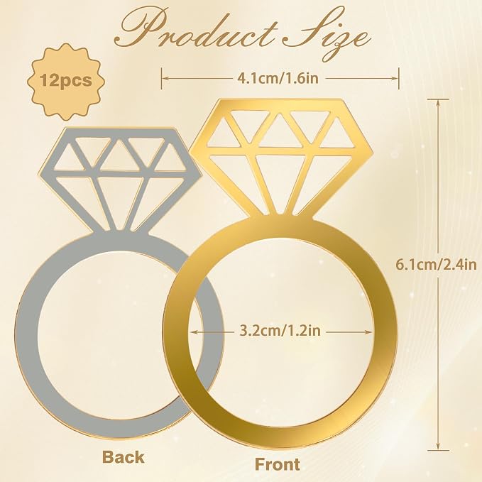 Edussy Gold Napkin Rings Set of 12, Acrylic Mirror Diamond Napkin Ring Holders - Image 2