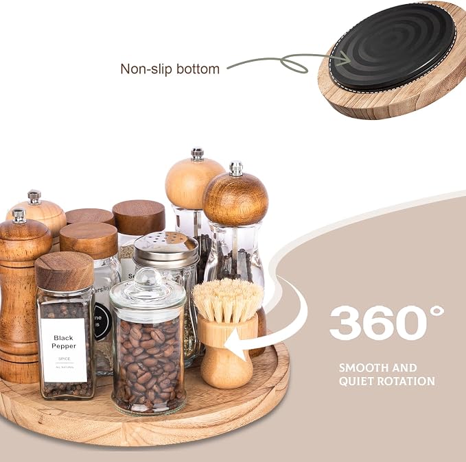 Wood Lazy Susan Turntable Kitchen Decor Round Table Tray, Easy clean, Rotating - Image 4