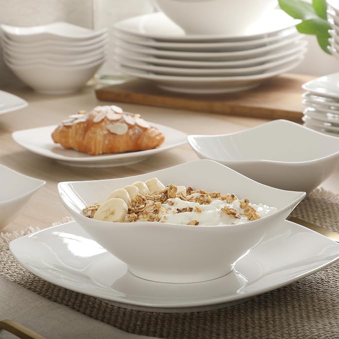 Gibson Home Brentwood 40-Piece Dinnerware Set – Square White Porcelain Plates - Image 7
