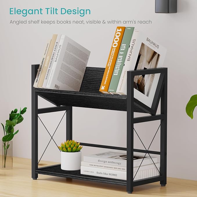 ELITEROO Desktop Bookshelf, 2 Tier Desk Book Organizer Shelf, Wood Tabletop - Image 6