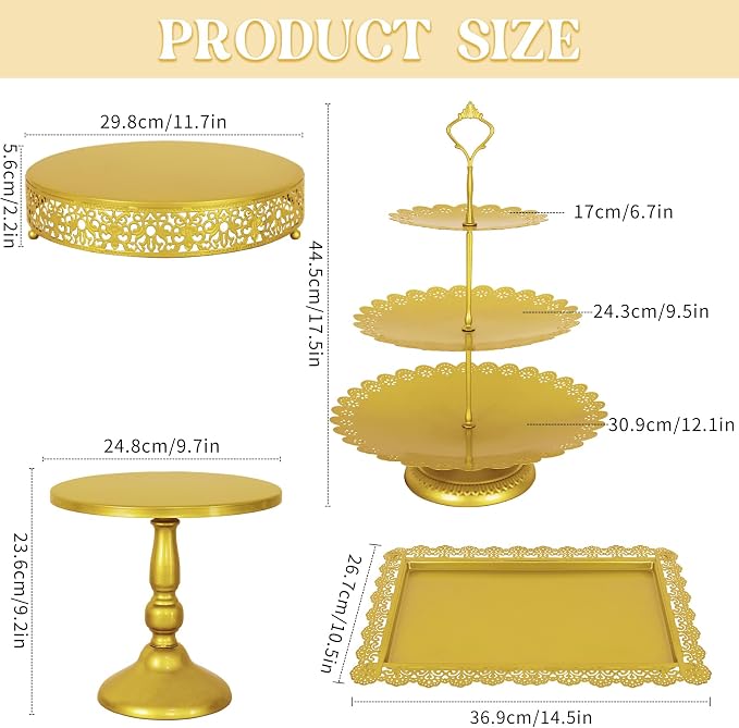 Fivenl 8 Pcs Cake Stand Gold Metal Dessert Table Display Set, 3-Tier Cupcake - Image 2