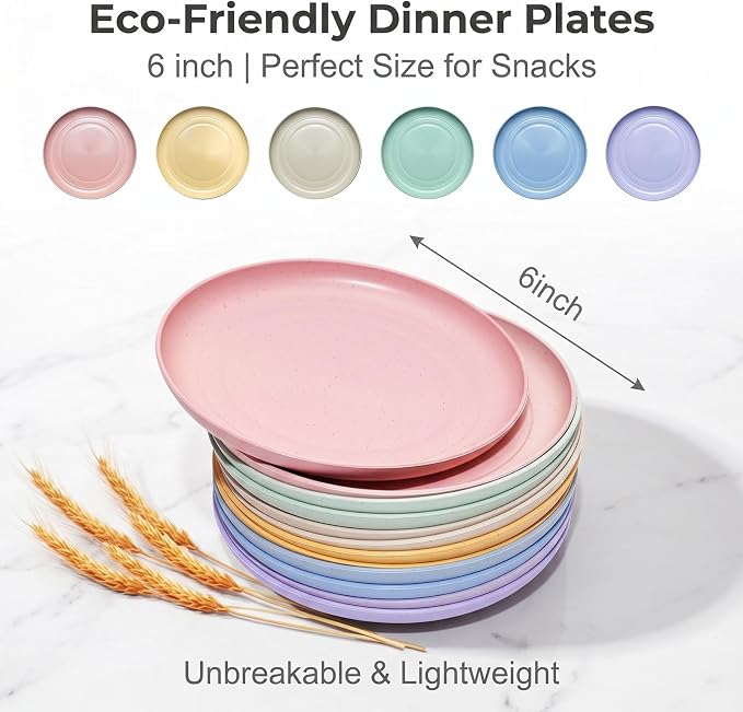 SHECIPIN 12 PACK 6 Inches Lightweight Mini Wheat Straw Plates, Reusable Plate - Image 3
