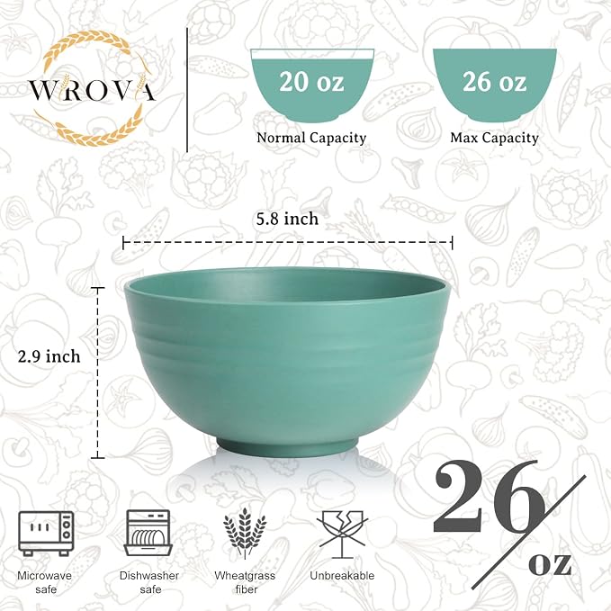 6-piece Wheat Straw Bowls sets 26oz, Alternative Plastic Bowls Reusable - Image 2