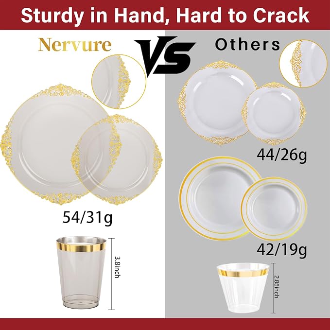 Nervure 175Pcs Black Plastic Plates, Plastic Dinnerware Set - Image 3