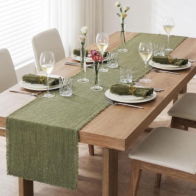 14 x 120 Inches Frayed Edge Table Runner, 270G Heavyweight Sand Washed Slub - Image 3