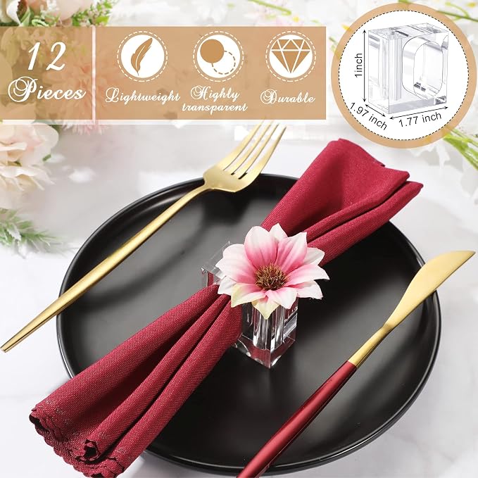 12 Pcs Acrylic Napkin Rings Clear Napkin Holder Bulk | Square Flower Bud Vase - Image 2