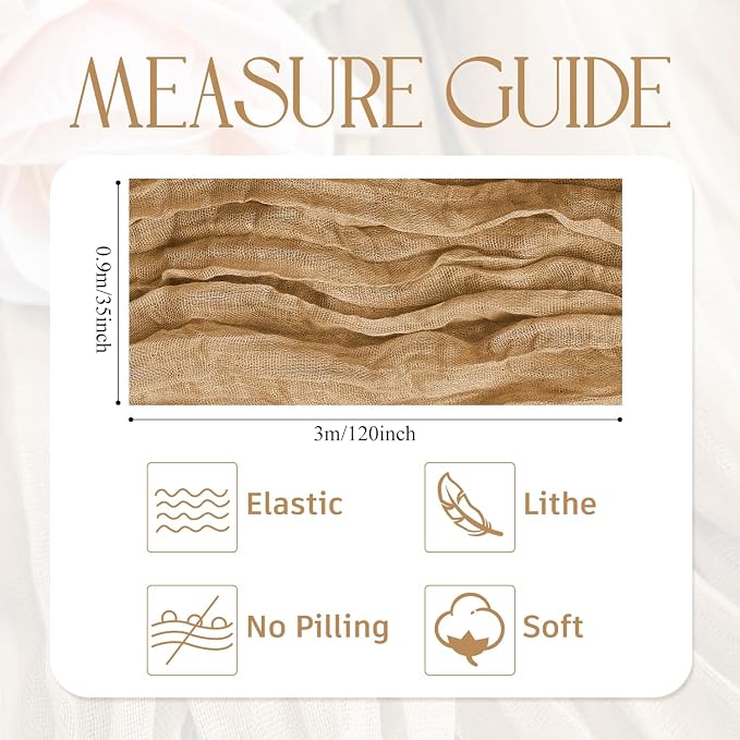 Cheesecloth Table Runner Khaki 10FT Boho Gauze Runner, 6 Pack | 120 Inch Cheese - Image 2