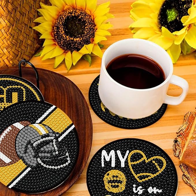Bartogro 8 Pcs Diamond Painting Coaster Kits, DIY Football Diamond Art Coasters - Image 5