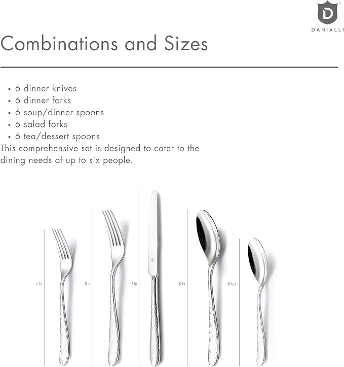 Hammered Silverware Set | Premium 18/10 Stainless Steel Flatware Service - Image 8