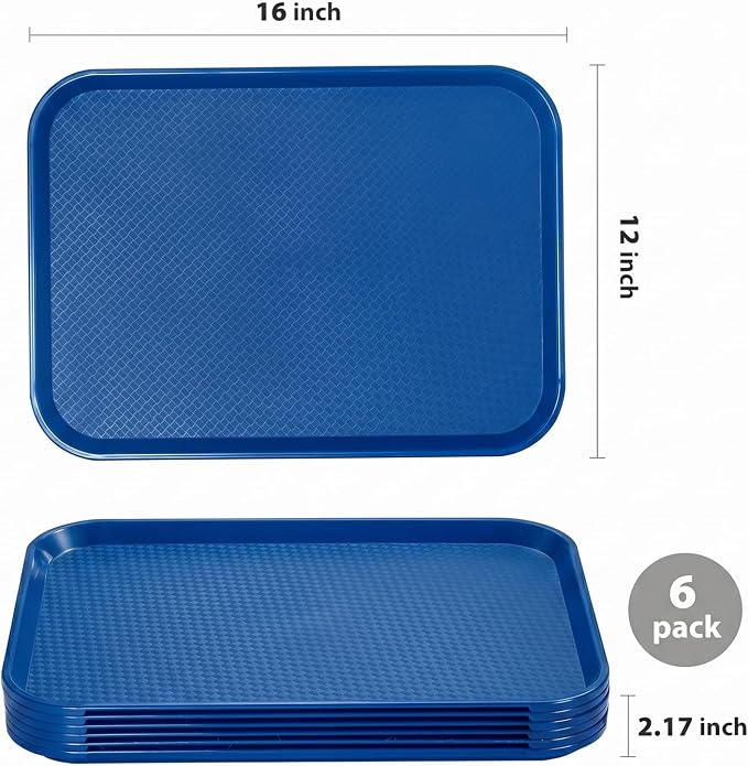 6 Pack Blue Lunch Trays, 12x16 Inch Plastic Serving Tray | Blue Cafeteria Tray - Image 2